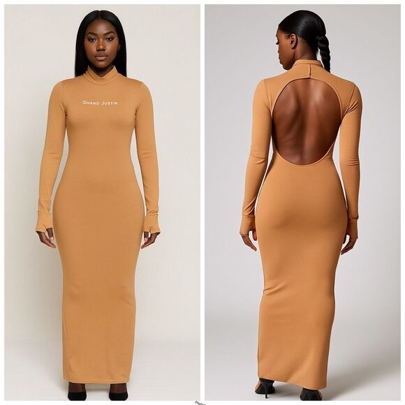 Revolve Shane Justin Nude Brown Tan Backless Cutout Maxi Bodycon Dress - Picture 1 of 11